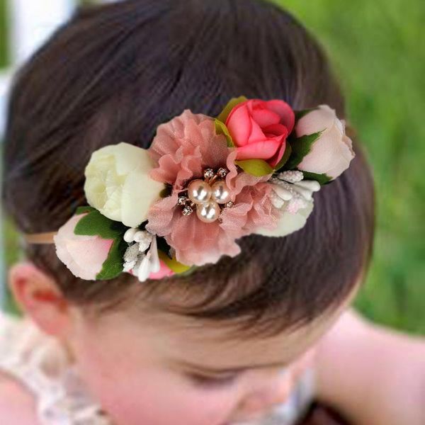 

hair accessories peral baby headbands flower for girls handmade bundle nylon elastic band hairband headdress born, Slivery;white