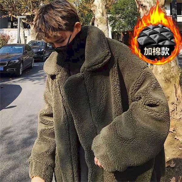 

cotton thick lamb wool coat men's 2022 winter padded jacket hong kong style student warm jacket plus size men's clothing 220124, Black;brown