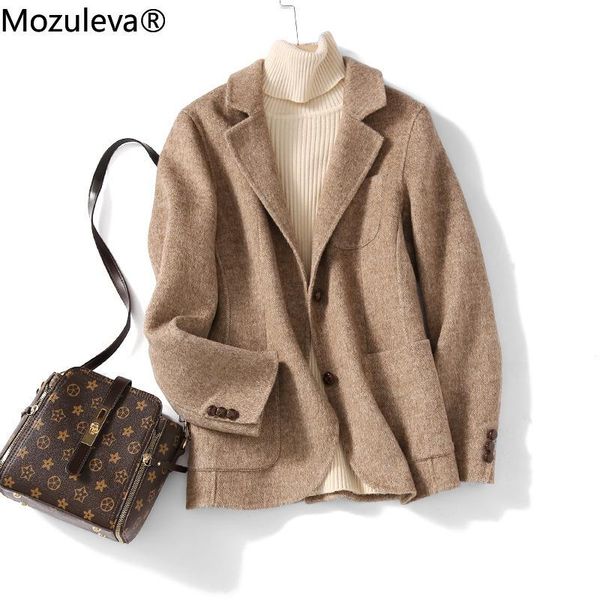 

women's wool & blends mozuleva double sided coat women autumn winter japanese style loose long woolen hand-stitched outwear, Black