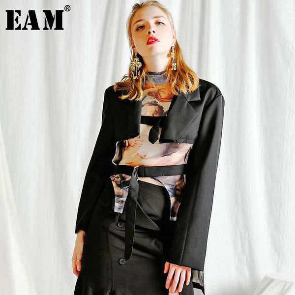 

women's jackets [eam] 2021 spring autumn lapel long sleeve black buckle hollow out loose temperament jacket women coat fashion tide jw8, Black;brown