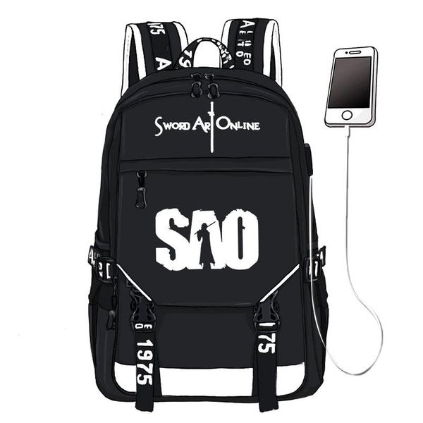 

backpack sword art online sao printing travel usb interface lapcanvas school book bags