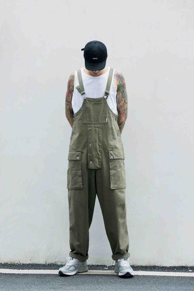 

men's pants men jumpsuit nigel work casual suspenders trousers cargo overalls streetwear, Black