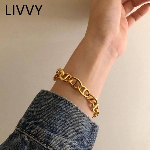 

link, chain arrival fashion minimalist thick bracelet for woman man gold color temperament trend exquisite party jewelry gifts, Black