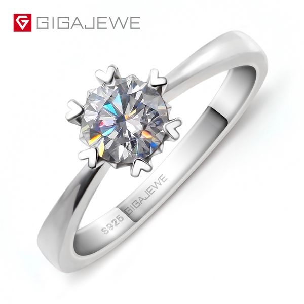 GIGAJEWE 0,8 ct 6,0 mm EF VVS1 Anello a taglio rotondo in argento 925 placcato oro bianco 18 carati Moissanite con punte per gioielli Impostazione fidanzata regalo per donne GMSR-005