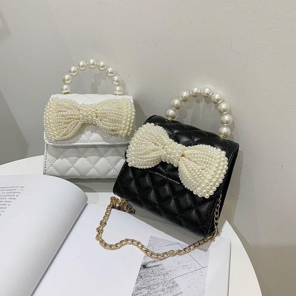 

shoulder bags women 2021 summer bag fashion chain crossbody all-match hand vintage pu leather pearl bow princess accessories