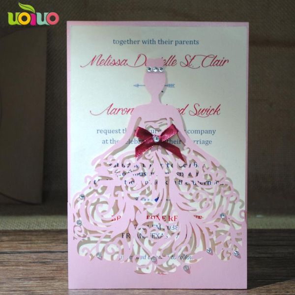 

greeting cards diy customzied inc193 europe wedding invitations card, pink girl invitation card tied bow,print insert,envelope