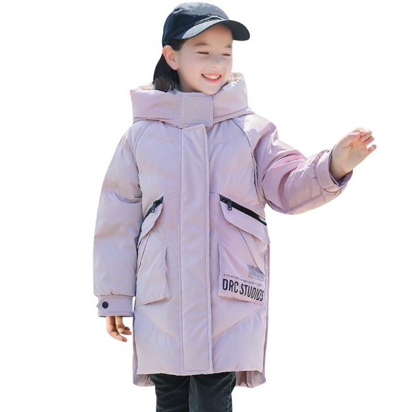 

down coat outerwear for girls solid puffer jacket padded winter windproof snowsuit children thicken long sweet warm clothes, Blue;gray