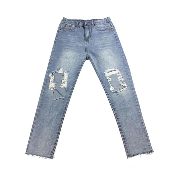 

spring autumn fashion female clothing plus size tight high waist holes ankle-length pants jeans for women yzh62 women's, Blue