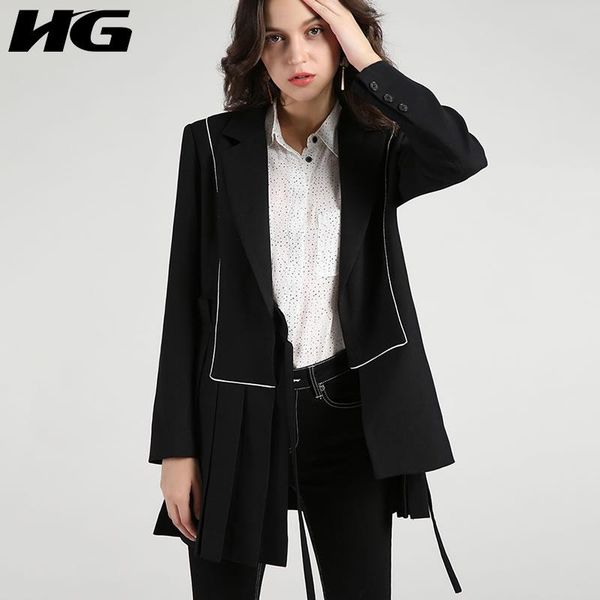 

women's suits & blazers [hg]autumn 2021 korea fashion women notched collar full sleeve female bow solid color bandage gwy2243, White;black