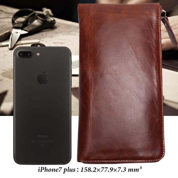 

wallets style genuine leather men zipper wallet long women's oil wax pattern cowhide bag, Red;black