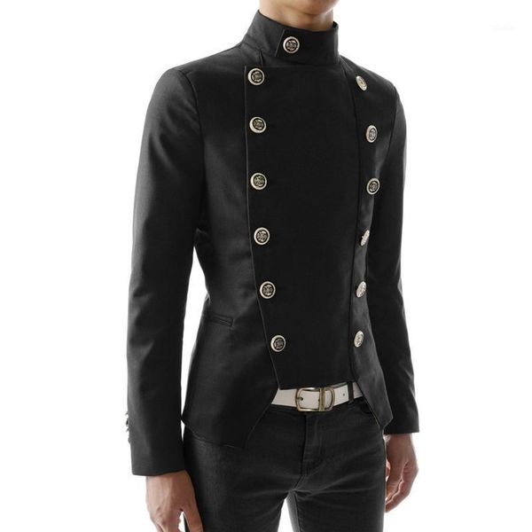 

men's suits & blazers 2021 spring / autumn simple fashion solid color mens jacket double breasted high neck slim fit short trench coat, White;black