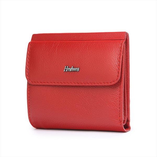 

hh mini genuine leather womens wallet female id card holder wallets slim cow ladies money bag coin purses, Red;black