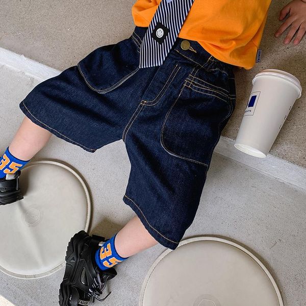 

children jeans boys baby cool causal cowboy shorts denim capris pants summer 2021 korean fashion for older, Blue