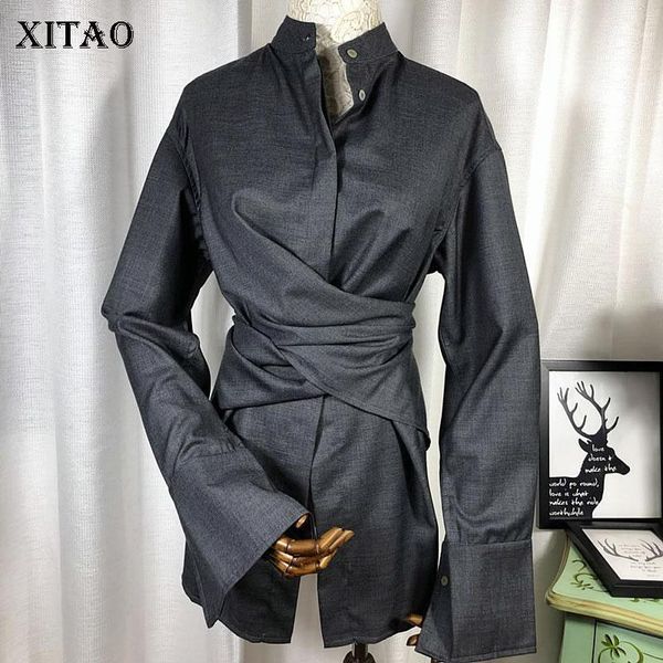 

women's blouses & shirts [xitao] 2021 autumn korea casual women solid color single breasted female full sleeve stand collar kzh1929, White