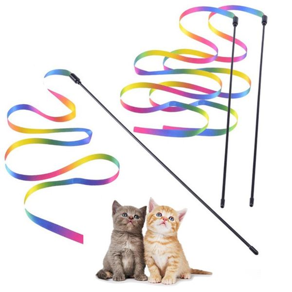 

cat toys amuse teasing stick pet supplies throwing interactive rainbow stripe playing