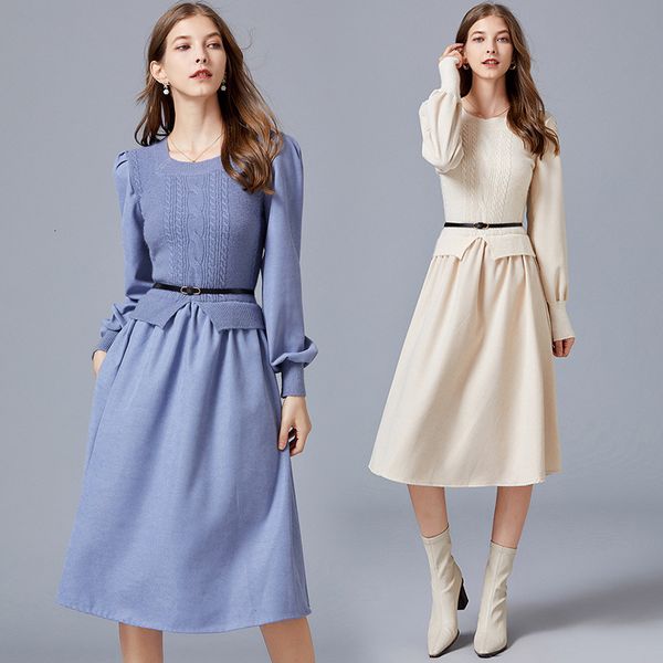 

winter bottomed dress long with coat 2021 women's square neck knitting stitching fake two-piece, Black;gray