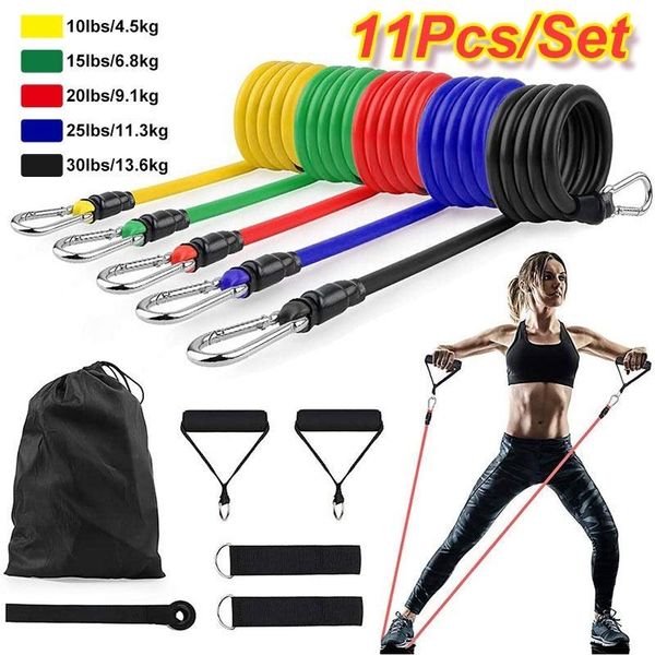 

11pcs/5 levels resistance bands with handles yoga pull rope elastic fitness exercise for home workouts strength training