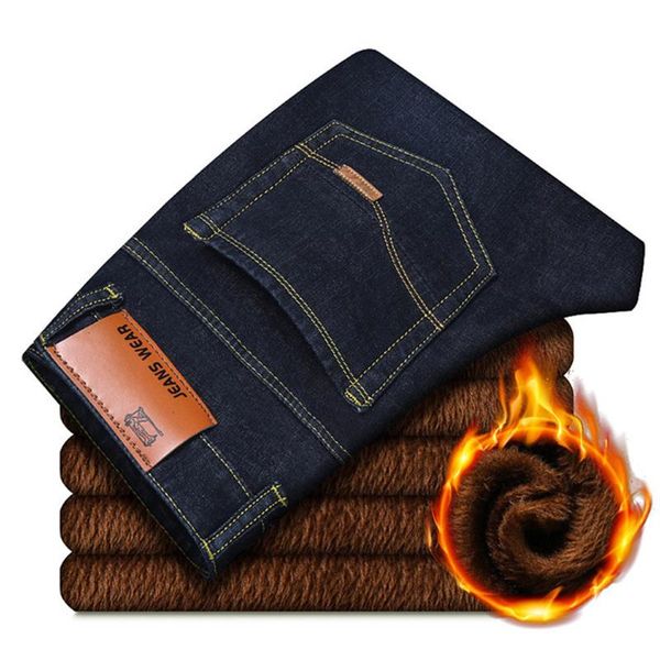 

men's jeans 2021 men activities warm autumn winter flocking soft, Blue