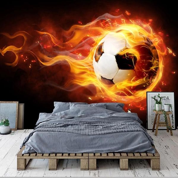 

wallpapers custom 3d wall painting creative football flame po mural self adhesive wallpaper kids room living bedroom decoration