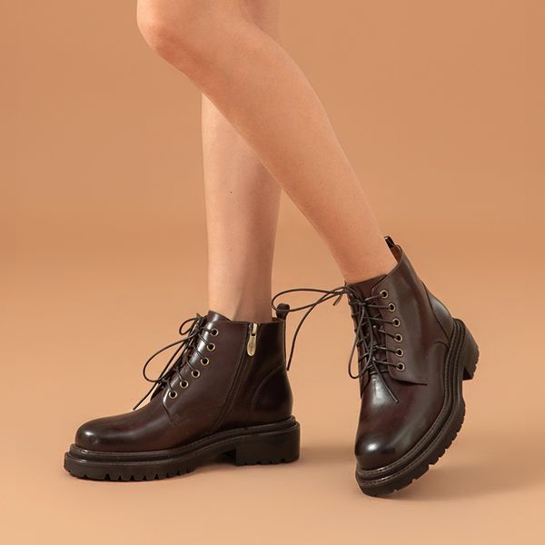 

boots ankle women boots genuine cow leather round toe lace-up zipper double sewing autumn fashion lady shoes handmade 03452, Black