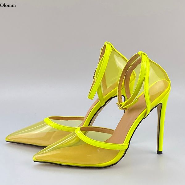 

rontic 2021 women summer pvc pumps stiletto high heels pointed toe gorgeous 4 colors night club shoes women plus us size 5-15, Black