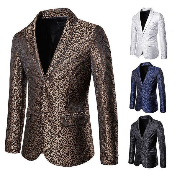 

blazers suits & nightclub print large single row two button suit european men's coat, White;black
