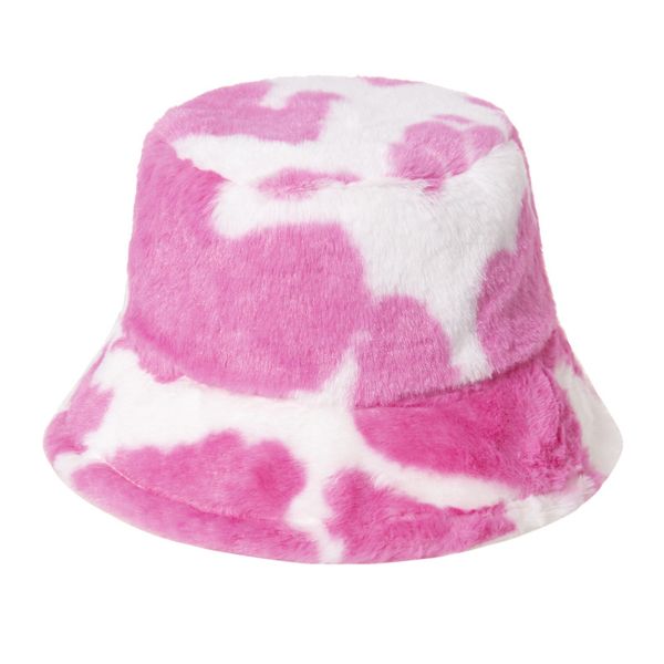 

chi net red black white cows pattern bucket hat autumn and winter velvet warm shopping travel all-matching ins bucket hat no. 1, Blue;gray