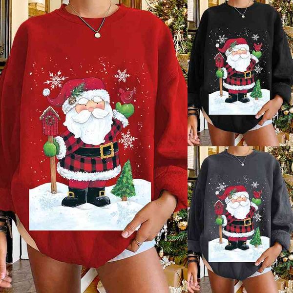 

Christmas Sweater Women Ladies O-neck Jumper Long Sleeve Casual Christmas Print Santa Clause Pullover Pull Noel, White;black