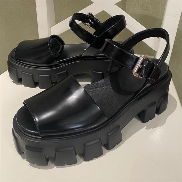 

sandals women summer shoes woman platform female casual pu leather comfortable retro thick bottom sandalis, Black