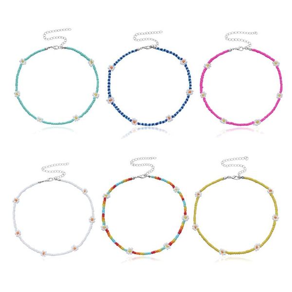 

chains bohemian hand-woven seed bead daisy necklace rice flower collar c7af, Silver