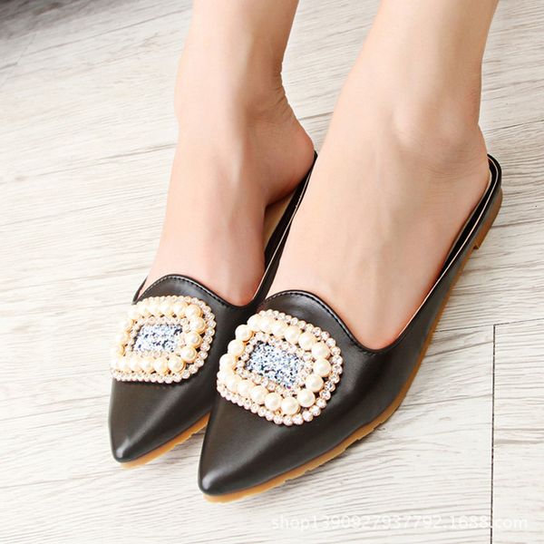 

slippers big size pregnant women beading close toe woman antiskid slipper womens walking sandal luxury sandals z75, Black