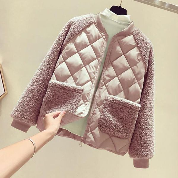 

women's jackets fashion fleece faux splicing women coat cotton padded pocket suede coats vintage outwear, Black;brown