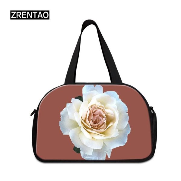 

duffel bags zrentao 3d flower print travel for women cotton hand fashion luggage duffle with shoes pockets