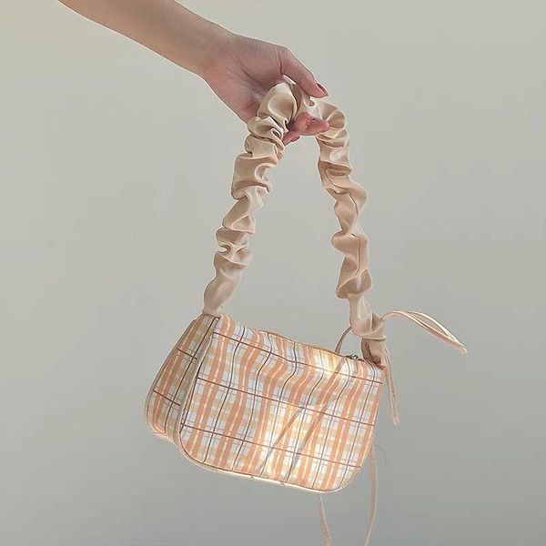 

evening bags luxury handbags plaid pleated shoulder women oxford cloth crossbody bag pull-out strap underarm female totes