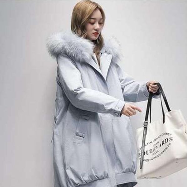 

women's fur & faux 2021 meetfeifur imported stylish long parka with liner raccoon collar and hat, Black