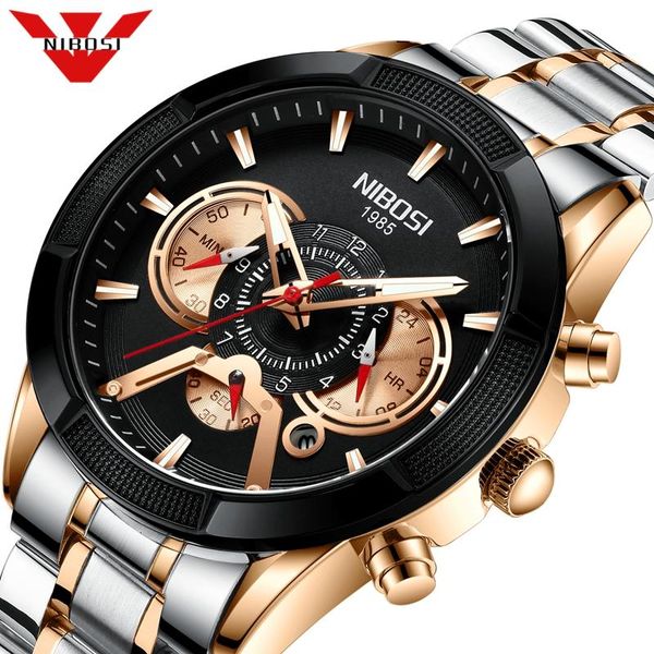 

wristwatches nibosi luxury quartz mens watches multifunction sport chronograph watch men brand wrist male relogio masculino, Slivery;brown