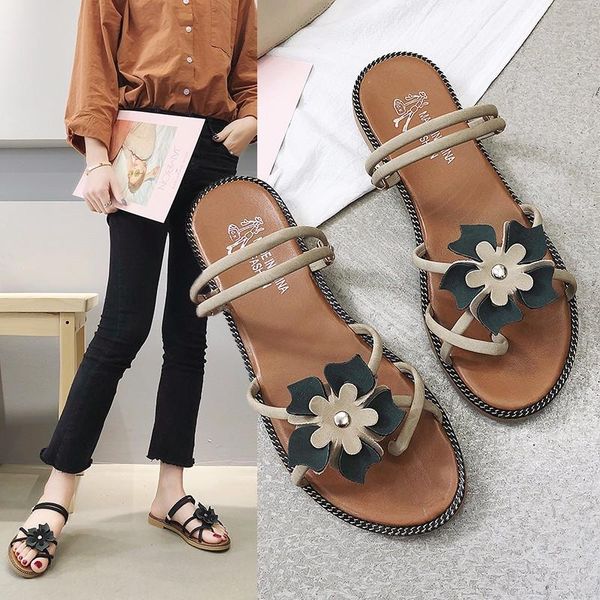

women sandals flowers slippers 2021 summer shoes woman beach floral slides flat sandalias mujer zapatos hjk89, Black