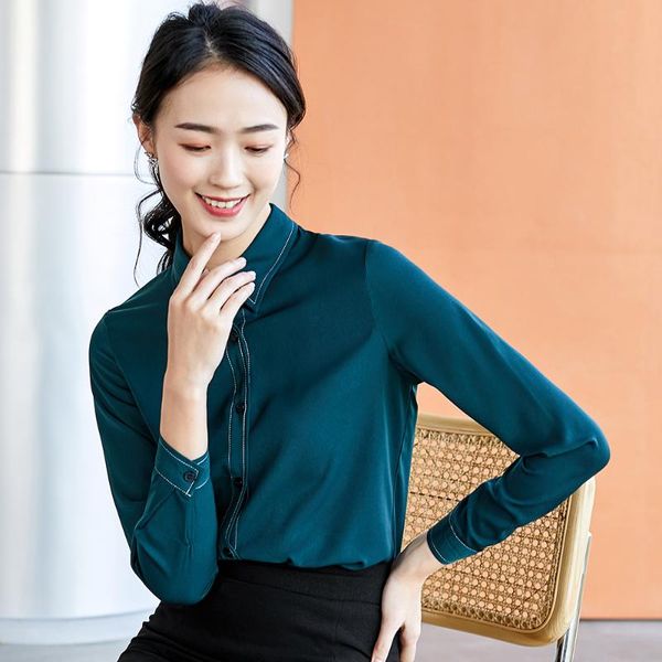 

women's blouses & shirts elegant formal white green black blouse ladies long sleeve shirt and office work wear plus size solid color