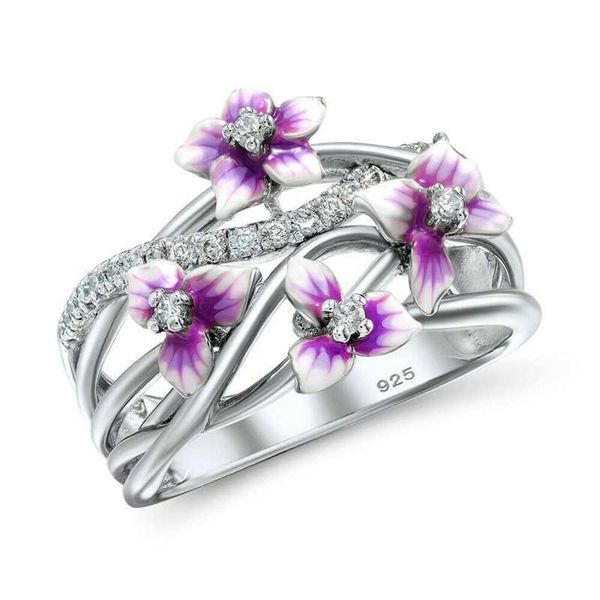 

wedding rings purple pink color flower white pretty band size6-10 for women ring, Slivery;golden