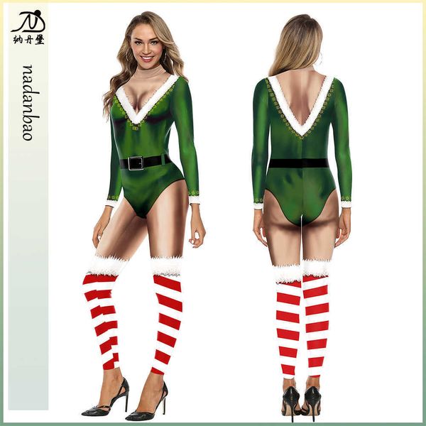 

2021 autumn new christmas eve stage performance clothes women's 3d printed bodysuit bodysuit, Black;red