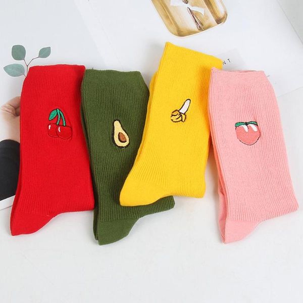 

4pairs women cotton socks funny colorful plant fruit couple combed spring and summer happy & hosiery, Black;white