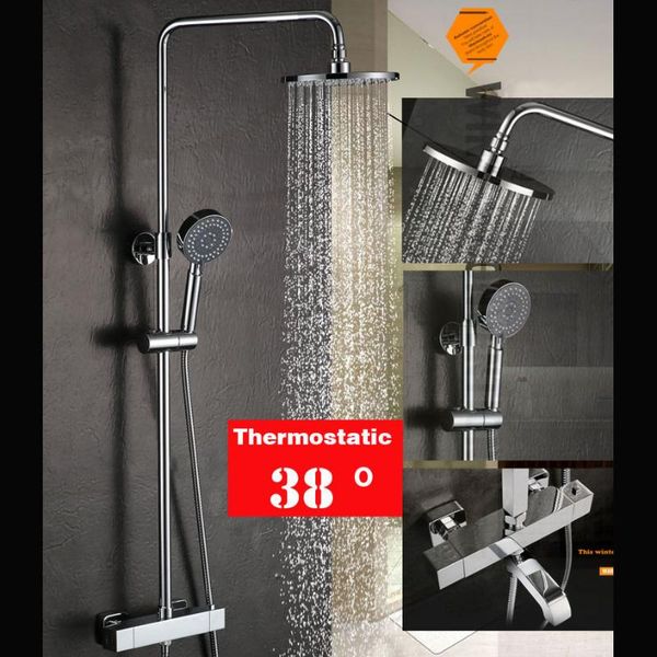 

style 38 thermostatic chrome brass material bathroom rain 8"shower mixer tub faucet shower set sets