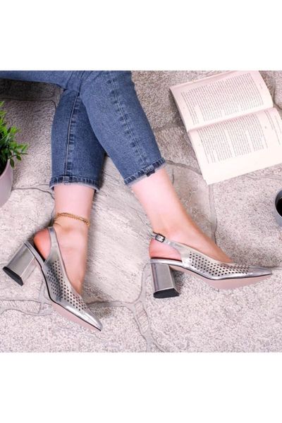 

sandals estii open back hole square women 's shoes-silver, Black