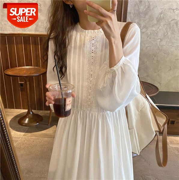 

net red korean temperament gentle lace stitching pleated loose long dress with wooden ears #lg4e, Black;gray