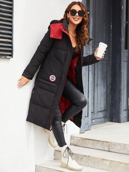 

miegofce patch detail zipper front hooded puffer winter coat y0kw#, Black