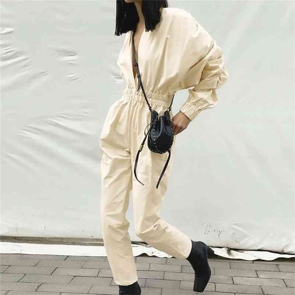 Foridol Jumpsuits mit tiefem V-Ausschnitt für Damen, Fledermausärmel, Streetstyle-Overalls, Herbst, Winter, lange Ärmel, Landebahn, lässige Jumpsuits 210415