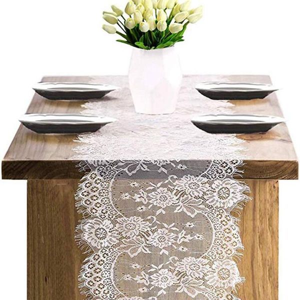 

table cloth 36 x 300 cm chic white lace tablecloth, suitable for spring and summer classic wedding decoration, baby party home decoration (i