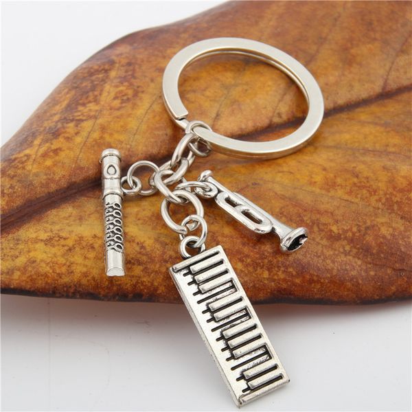 

10pcFlute And Piano Charms Keychain Finding Musical Instrument Music Teacher Gift Keyring Jewelry Supplies
