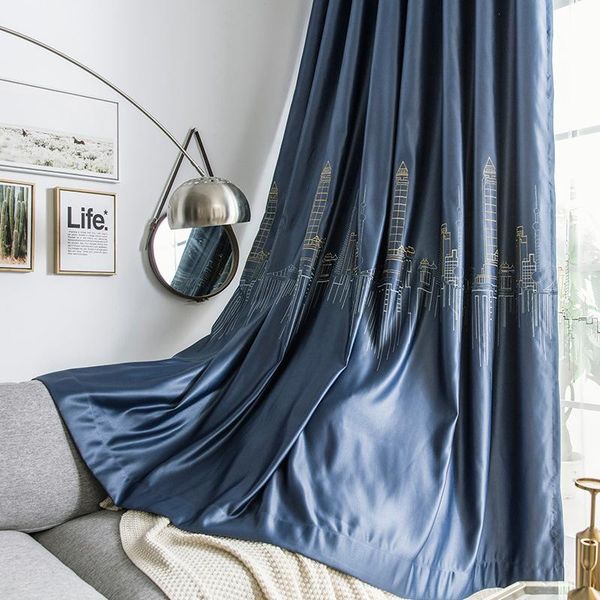 

simple dark blue embroidered curtains fashion and modern style blackout for living room bedroom curtain & drapes