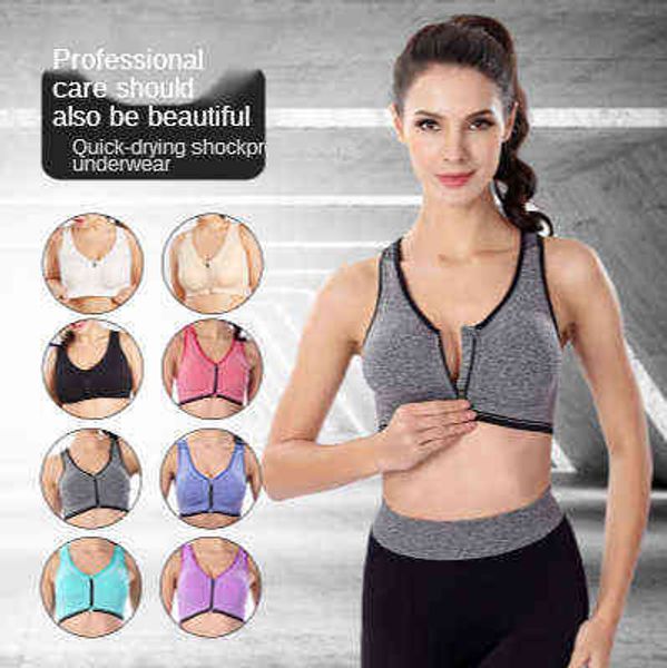 

front zipper sports bra large no steel ring fitness running shockproof breathable gathered sports bra women 211116, Red;black